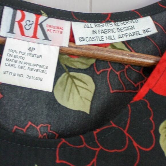 Vintage R&K Original Shift Midi Dress Roses Sleeveless 90s Whimsygoth - Picture 3 of 4